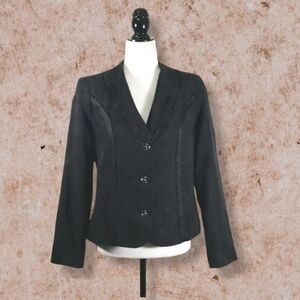 Vintage Hiroko Women's Faux Velour Suit 90's Jacket Size 8 Black